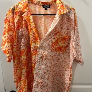 MAN Men's Orange and White Swim Shirt and shorts